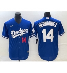 Men's Nike Los Angeles Dodgers #14 Enrique Hernandez Number Blue Stitched Cool Base Jersey