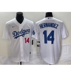 Men's Nike Los Angeles Dodgers #14 Enrique Hernandez Number White Stitched Cool Base Jersey