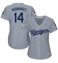 Women's Majestic Los Angeles Dodgers #14 Enrique Hernandez Replica Grey Road 2017 World Series Bound Cool Base MLB Jersey