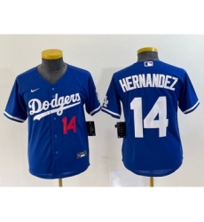 Youth Nike Los Angeles Dodgers #14 Enrique Hernandez Number Blue Stitched Cool Base Jersey