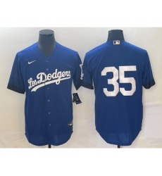 Men's Los Angeles Dodgers #35 Cody Bellinger NO Name Blue 2021 City Connect Cool Base Stitched Jersey