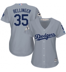 Women's Majestic Los Angeles Dodgers #35 Cody Bellinger Replica Grey Road 2017 World Series Bound Cool Base MLB Jersey