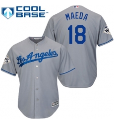 Youth Majestic Los Angeles Dodgers #18 Kenta Maeda Replica Grey Road 2017 World Series Bound Cool Base MLB Jersey