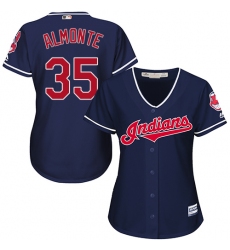 Women's Majestic Cleveland Indians #35 Abraham Almonte Authentic Navy Blue Alternate 1 Cool Base MLB Jersey