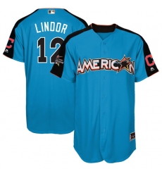 Men's Majestic Cleveland Indians #12 Francisco Lindor Replica Blue American League 2017 MLB All-Star MLB Jersey