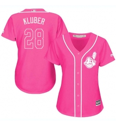 Women's Majestic Cleveland Indians #28 Corey Kluber Replica Pink Fashion Cool Base MLB Jersey