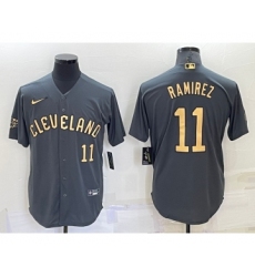 Men's Cleveland Indians #11 Jose Ramirez Number Grey 2022 All Star Stitched Cool Base Nike Jersey