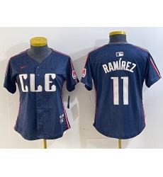 Women's Cleveland Guardians #11 Jose Ramirez Navy 2024 City Connect Limited Stitched Jersey