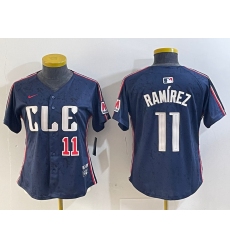 Women's Cleveland Guardians #11 Jose Ramirez Number Navy 2024 City Connect Limited Stitched Jerseys