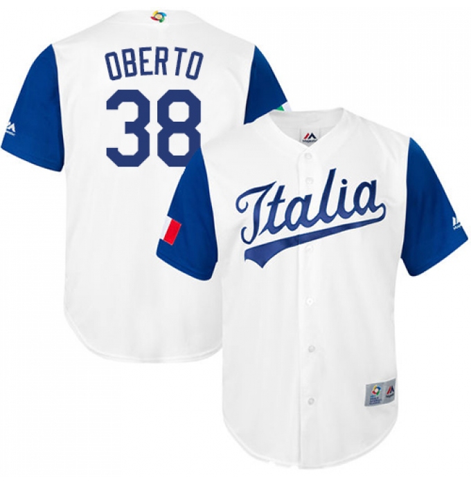 Men's Italy Baseball Majestic #38 Orlando Oberto White 2017 World Baseball Classic Replica Team Jersey