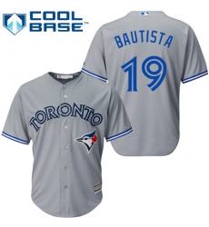 Youth Majestic Toronto Blue Jays #19 Jose Bautista Replica Grey Road MLB Jersey
