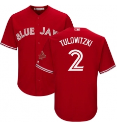 Youth Majestic Toronto Blue Jays #2 Troy Tulowitzki Authentic Scarlet Alternate MLB Jersey