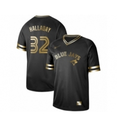 Men's Toronto Blue Jays #32 Roy Halladay Authentic Black Gold Fashion Baseball Jersey