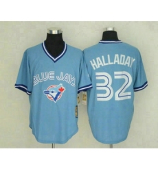 Men's Toronto Blue Jays #32 Roy Halladay Light Blue Pullover Stitched MLB Throwback Jersey By Mitchell & Ness