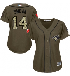 Women's Majestic Toronto Blue Jays #14 Justin Smoak Replica Green Salute to Service MLB Jersey