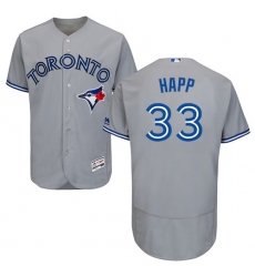 Men's Majestic Toronto Blue Jays #33 J.A. Happ Grey Road Flex Base Authentic Collection MLB Jersey