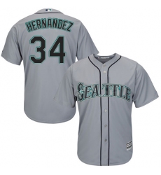 Men's Majestic Seattle Mariners #34 Felix Hernandez Replica Grey Road Cool Base MLB Jersey