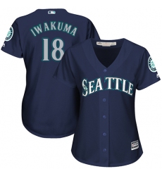 Women's Majestic Seattle Mariners #18 Hisashi Iwakuma Replica Navy Blue Alternate 2 Cool Base MLB Jersey