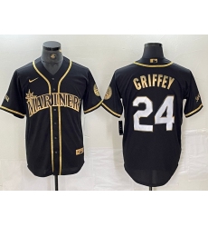 Men's Seattle Mariners #24 Ken Griffey Jr Black 2021 Golden Edition Stitched Cool Base Nike Jersey