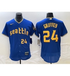 Men's Seattle Mariners #24 Ken Griffey Number Blue 2023 City Connect Flex Base Stitched Jersey 1