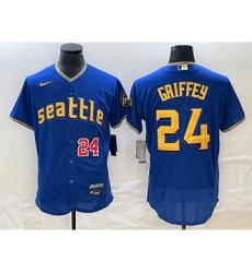 Men's Seattle Mariners #24 Ken Griffey Number Blue 2023 City Connect Flex Base Stitched Jersey