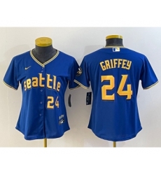 Women's Seattle Mariners #24 Ken Griffey Number Blue 2023 City Connect Cool Base Stitched Jersey1