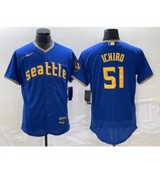 Men's Seattle Mariners #51 Ichiro Suzuki Blue 2023 City Connect Flex Base Stitched Jersey