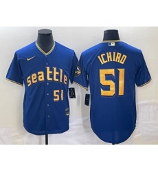 Men's Seattle Mariners #51 Ichiro Suzuki Number Blue 2023 City Connect Cool Base Stitched Jersey