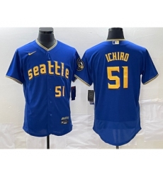 Men's Seattle Mariners #51 Ichiro Suzuki Number Blue 2023 City Connect Flex Base Stitched Jersey 1