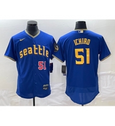 Men's Seattle Mariners #51 Ichiro Suzuki Number Blue 2023 City Connect Flex Base Stitched Jersey