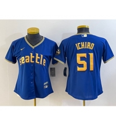 Women's Seattle Mariners #51 Ichiro Suzuki Blue 2023 City Connect Cool Base Stitched Jersey