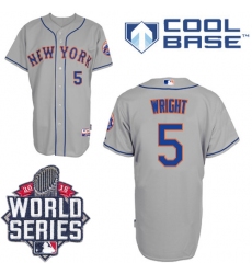 Men's Majestic New York Mets #5 David Wright Replica Grey Road Cool Base 2015 World Series MLB Jersey