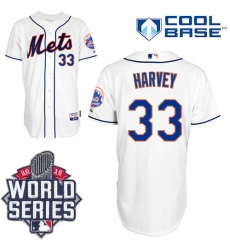 Men's Majestic New York Mets #33 Matt Harvey Authentic White Alternate Cool Base 2015 World Series MLB Jersey