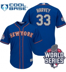 Men's Majestic New York Mets #33 Matt Harvey Replica Royal Blue Alternate Road Cool Base 2015 World Series MLB Jersey