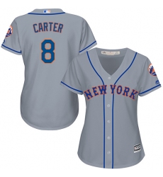 Women's Majestic New York Mets #8 Gary Carter Authentic Grey Road Cool Base MLB Jersey