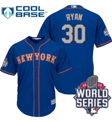 Men's Majestic New York Mets #30 Nolan Ryan Replica Royal Blue Alternate Road Cool Base 2015 World Series MLB Jersey