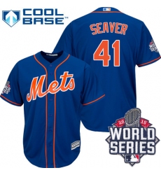 Men's Majestic New York Mets #41 Tom Seaver Authentic Royal Blue Alternate Home Cool Base 2015 World Series MLB Jersey