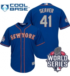 Men's Majestic New York Mets #41 Tom Seaver Authentic Royal Blue Alternate Road Cool Base 2015 World Series MLB Jersey