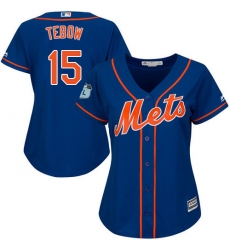Women's Majestic New York Mets #15 Tim Tebow Replica Royal Blue Alternate Home Cool Base MLB Jersey