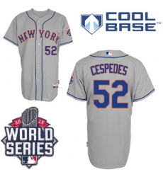 Men's Majestic New York Mets #52 Yoenis Cespedes Replica Grey Road Cool Base 2015 World Series MLB Jersey