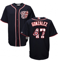 Men's Majestic Washington Nationals #47 Gio Gonzalez Authentic Navy Blue Team Logo Fashion Cool Base MLB Jersey