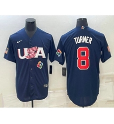 Men's USA Baseball #8 Trea Turner 2023 Navy World Baseball Classic Stitched Jersey