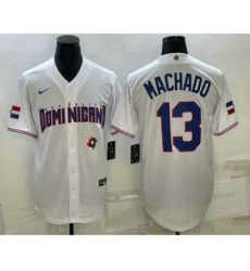 Men's Dominican Republic Baseball #13 Manny Machado 2023 White World Baseball Classic Stitched Jersey