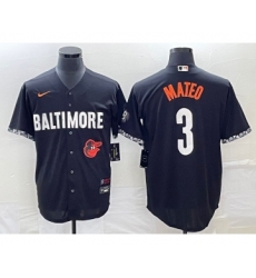 Men's Baltimore Orioles #3 Jorge Mateo Black 2023 City Connect Cool Base Stitched Jersey 1