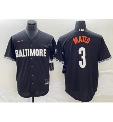 Men's Baltimore Orioles #3 Jorge Mateo Black 2023 City Connect Cool Base Stitched Jersey