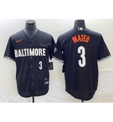 Men's Baltimore Orioles #3 Jorge Mateo Number Black 2023 City Connect Cool Base Stitched Jersey 1