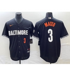 Men's Baltimore Orioles #3 Jorge Mateo Number Black 2023 City Connect Cool Base Stitched Jersey 2