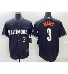 Men's Baltimore Orioles #3 Jorge Mateo Number Black 2023 City Connect Cool Base Stitched Jersey