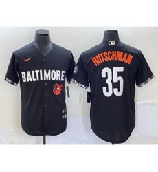 Men's Baltimore Orioles #35 Adley Rutschman Black 2023 City Connect Cool Base Stitched Jersey