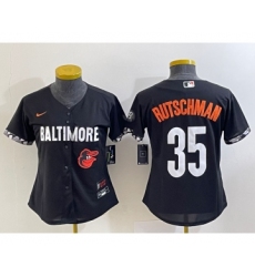 Women's Baltimore Orioles #35 Adley Rutschman Black 2023 City Connect Cool Base Stitched Jersey 1